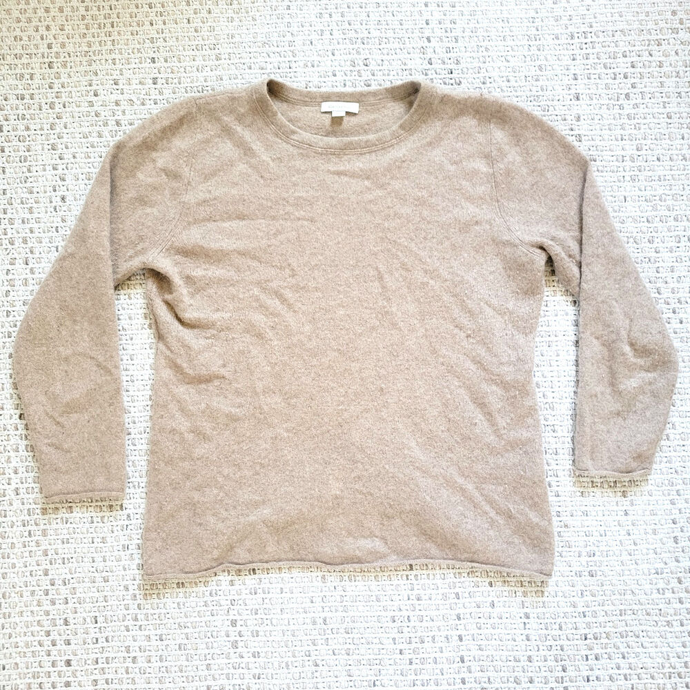 Garnet Hill Womens Large Tan Brown 100% Cashmere Sweater Pullover Round Neck